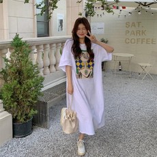 大碼開叉連衣裙 夏季長款過膝T恤裙