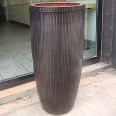 復古立柱式洗手盆 圓形洗手台 高溫陶瓷, 黑豎紋內棕一體盆直徑40高8