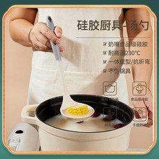 硅膠鏟 硅膠鏟不粘鍋專用鍋鏟耐高溫硅膠鏟套裝家用炒菜, 1個, 奶白灰撞色-湯勺1個/單支裝, 奶白灰撞色, 湯勺