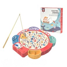 888玩具 888便利購 懷舊電動音樂釣魚盤(45隻魚/4支磁吸釣桿/帶音樂可靜音) 親子互動手眼協調, 1個, 紅色