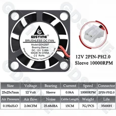 GDSTIME 2510 팬 24V 5V 쿨러 듀얼 볼 베어링 마이크로 미니 (오디오 및 3D 프린터 액세서리용), 01 1Pc Axial Fan