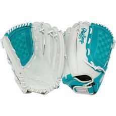 Rawlings | SHUT OUT Fastpitch 소프트볼 퍼스트 베이스 장갑 오른손 투구 30.5cm(12인치) - 싱글 포스트 더블 바 웹 블랙 128939 615392, 오른손 던지기, 화이트 / 틸 | 바스켓 웹
