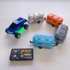 원격 제어 멀티 트레일러 RV 다중 섹션 열차 가능 3단 변속 충전 장난감 자동차, 배터리 25분, 1개, 파랑(혼합 4개)+액세서리