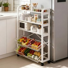 소프트엣지 이동식 렌지대 주방 수납장, 화이트+화이트 프레임, 5단