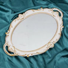 【開發票/統編】法式復古宮廷浮雕金色異型鏡子 化妝鏡裝飾掛鏡墻面拍照 古典藝術風格家居裝飾擺件 復古做舊工藝, 白色橢圓形公主鏡