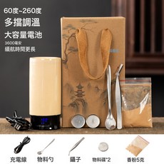 手持電子香爐 可充電車載家用便攜薰香擺件, 電子品香爐屏顯(米黃)