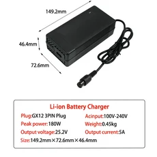 25.2V 5A 리튬 충전기 DC5521 커넥터 (6시리즈 21.6V 이온 배터리 고속 입력 전압 100-240V, 02 AU Plug, 01 China Mainland, 04 25.2V 5A GX12 3PIN