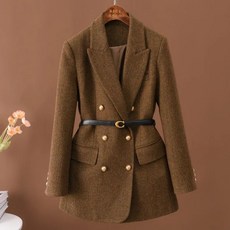 POMTOR 여성용 카라넥 캐주얼 슬림 정장 모직 하프 자켓 코트 트렌치코트