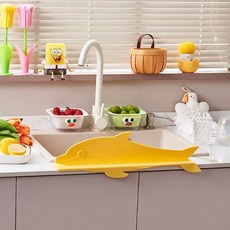 廚房水槽擋水板 可愛海豚造型防濺水瀝水墊, 1個, 海豚檸檬黃【拉扯不變形】, 海豚檸檬黃【拉扯不變形】