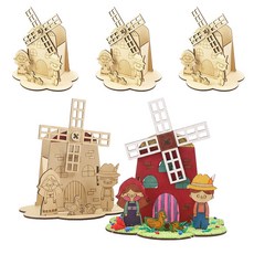 키득키득 우드공예 MDF 움직이는 풍차 입체 퍼즐 연필꽂이 만들기 세트, 5개, 단일