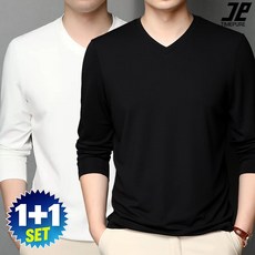 TIMEPURE 1+1 2장입 남성용 긴팔 V넥 티셔츠 무지 내의 편안한 긴팔티 홈웨어 이너웨어 상의 빅사이즈 간절기 긴팔 티셔츠