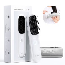 SUFU 무선 빗고데기 헤어 휴대용 여행용 고데기 9000mAh 뿌리 볼륨 고데기 3억 음이온 2in1 멀티스타일러 초고속 가열 모발 손상방지 화상방지 3단 온도조절 매직기 충전식, 화이트