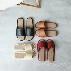 마이리빙데이 소가죽 린넨 샌들 여름 슬리퍼 미끄럼방지 통기성 커플 실내화