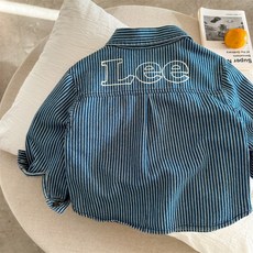 兒童襯衫2025瞇瞇眼鞦季新品男女童條紋字母襯衫寶寶牛仔襯衣外套