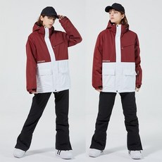 스키복 보드복 남여공용 상하세트 방수 방풍 보온 편안한 패션 커플 색상, 레드+화이트+블랙, 1개