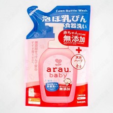 日本SARAYA Arau Baby 奶瓶清潔皂液補充包450ml，植物性配方，溫和清潔，寶寶安心, 1個