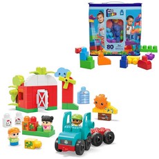 Amazon.co.jp 메가 블록 MEGA BLOKS 1세부터의 메가 블록 듬뿍 80개 팩 & 농장과 트랙터 세트 블록에서 배우는 SDGs 블록 총 131피스 1살, 상세페이지 참조