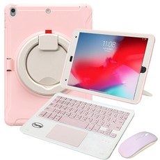 Powerway iPad Air3/Pro10.5吋專用樂環型藍牙鍵盤保護殼/附贈同色無線滑鼠/現貨, 櫻花粉(粉色鍵帽/粉色滑鼠/粉色包護殼), 尊貴黑:櫻花粉(粉色鍵帽/粉色滑鼠/粉色包護殼), 櫻花粉(粉色鍵帽/粉色滑鼠/粉色包護殼)