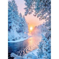 5D鑽石畫 雪景森林主題 DIY裝飾畫 帆布貼鑽畫