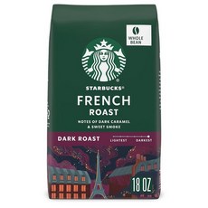 스타벅스Starbucks Whole Coffee Beans 다크 로스트 핫 또는 아이스 커피 프렌치 로스트 532.3ml(18온스)116251, 18 Ounce (Pack of 1), 1