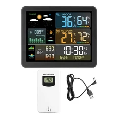 FJ3566M 시계가 있는 스마트 기상 관측소 실내 및 실외 온도 습도 측정기 대형 컬러 스크린 날씨, 01 FJ3566M, 1개