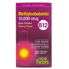 네추럴팩터스 B12 메틸코발라민 체리 10000 mcg 츄어블 30정, 1개, 30개