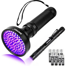 애니고 2-in-1 UV 손전등 세트: 반려동물 소변 침대 벌레 먼지 및 보이지 않는 얼룩을 위한 100개의 LED 395nm 블랙 라이트 정밀 감지를 3W 365nm 미니, 100 LED + UV