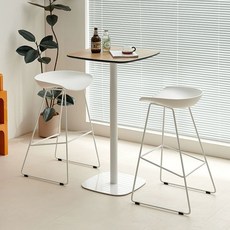 높은 바테이블 원형 홈바 스탠딩 인테리어 미니바 카페 테이블, 60cm 스퀘어 우드 테이블+의자 2개