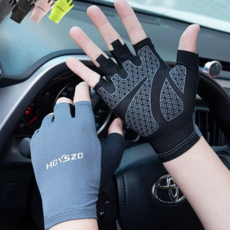 여름 등산 반장갑 하계 아웃도어 메쉬 스포츠 반장갑 통기성 드라이빙 자전거용 반손가락 운전용 자전거, 그레이