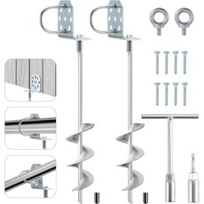 치이박 스윙 세트 앵커 - 대형 접지 앵커와 L-브래킷 및 드릴 어댑터 저장 창고 트램펄린 펜스 카포트를 위한 완전 용접 나선형 나사 결합, Silver, 20in-4 Pack