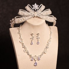 화려한 왕관머리띠 생일파티 졸업앨범 헤어 제주 스냅 악세사리 셀프웨딩 스냅촬영 헤어소품, 1개, 황관 + 귀걸이 귀걸이 + 장미 목걸이