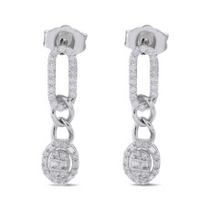 LB 익스클루시브 중고 14K 화이트 골드 다이아몬드 타원형 드롭 이어링