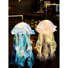 조명 수제 DIY 해파리 등불 램프 마구간 야시장 장식 어린이 소재 휴대용 발광 축제 DIY놀이, A. Blue Jellyfish Lamp, 1개