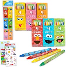 해외 세서미스트리트 Sesame Street 아동용 개별 포장된 크레용 팩 6개 - 엘모 빅 버드 쿠키 몬스터 플러스 스티커가 특징인 24개 번들 기타 | 유아용 아트 세트 미, 해외 세서미스트리트 Sesame Street 아동용 개