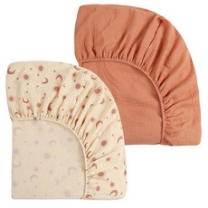 Onacosht 모슬린 미니 아기 침대 시트 99.1 x 68.6cm(39 x 27인치) 팩 앤 플레이 매트리스 시트 팩 앤 플레이에 적합 남아 여아용 부드러운 면 2팩, Pack n Play Sheets 39" x 27", 라이트 브라운 및 문