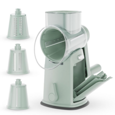 EVOKME 수납형 멀티 야채슬라이서 3in1 다용도 회전채칼 세트 당근 채써는기계 오이채썰기 감자 롤슬라이스 수동 대용량 가정용, 1세트, 그린