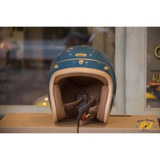 P&J 捷寶 騎士部品 Chief Charites 二代 真皮皮革邊條復古安全帽 乳藍色, 奶茶色,XL, 1個