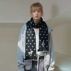 桃園出貨ing 韓國設計師款羊毛混紡小鹿提花針織圍巾女冬季少女感花邊圍脖