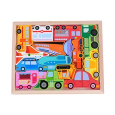木製兒童立體拼圖積木 寶寶早教益智玩具 俄羅斯方塊積木小禮物, 1個, XBL-大號交通木盒拼圖0.27