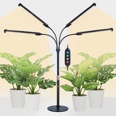 Orchbloom 3Head Grow Light(스탠드 포함) 5-Mode 타이머 4/8/12/16/20H 27와트 파워 홈 플러그 LED Light(키 큰 화분용 실내 식물용, 4Head Tabletop(36W), 블랙