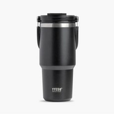 TYESO 진공 스텐 텀블러 보온보냉 대용량 손잡이 캠핑 차량용 (캐리핸들 600/750/900/1050/1200ml), 블랙, 1.05L, 1개
