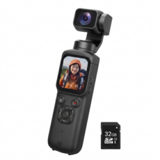 RUNDX WiFi 4K 페이스 트래킹 초소 형카메라 짐벌 손떨림 방지 액션캠 7500만 화소 카메라, 블랙-32G