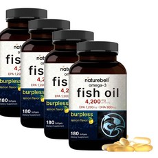 네이처벨 오메가3 피쉬오일 4200mg 소프트젤 레몬 맛 NatureBell Omega 3 Fish Oil, 4개, 180정