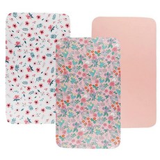 Tontukatu 아기 침대 시트 세트 3팩 (81.3 x 48.3cm(32 x 19인치)) Mika Micky Baby Delight Dream On Me 아기 침대 매트, 꽃무늬/회색 토끼/핑크