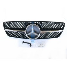 適用於 BENZ W203 C200 C300 01-06 亮黑框菱格網水箱護罩 (附拉柄 一線鍍鉻飾條) - 大禾自動車, 1個