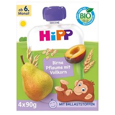 HiPP 피어 앤 플럼 후르츠 파우더 90g 4개입 1팩 Pear and plum fruit pouches with whole grains, -