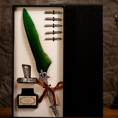 깃털펜 깃털만년필 선물용만년필 캘리그라피펜, 상세표기, 그린, 4-깃펜-올리브