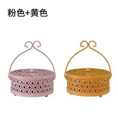 優選好物 創意蚊香盤托盤支架 防火帶蓋戶外家用大號防燙放檀香爐接灰蚊香盒, 粉黃組合裝--今日僅售100件