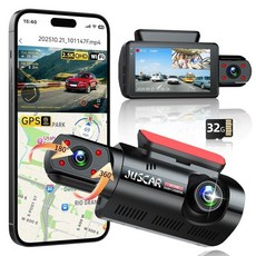 Juscar Wi-Fi 및 GPS가 있는 3채널 대시 캠 전면 후면/내부 음성 제어 4K/2.5K+1080P+1080P 트리플 카메라 자동차용 3인치 IPS 터치 스크린, 2 front and inside