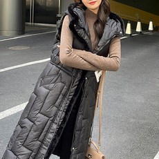 [순이야] C.여성 털 후드 롱 패딩조끼